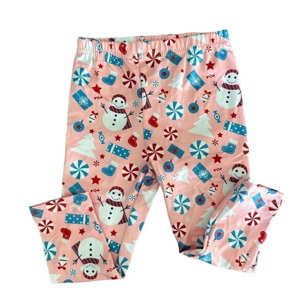 NWT Girls 2 piece Peach Stripe With Snowmen, Candy & Bow Detail -Size 6-12 Month - Picture 3 of 8